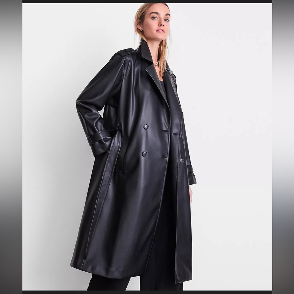 Princess Polly Women's Oversized Black Leather Trench Coat